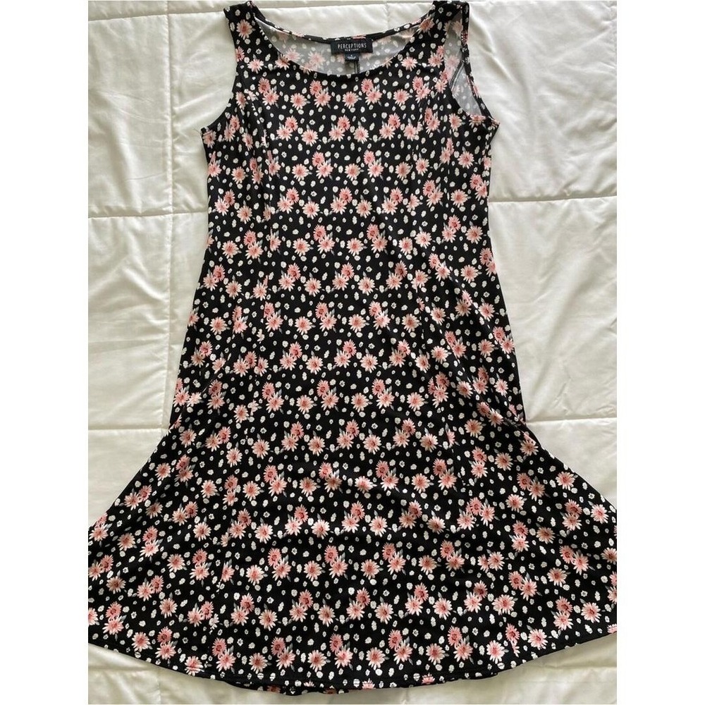 Perceptions Black Dress with Pink and White Floral Print